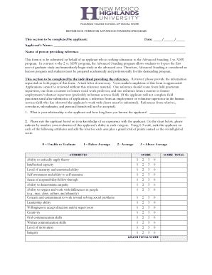 Fillable Online Its Nmhu Reference Form For Advanced Standing Program