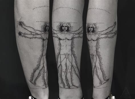 The Vitruvian Man By Leonardo Da Vinci Tattoo Blackworkers Linework