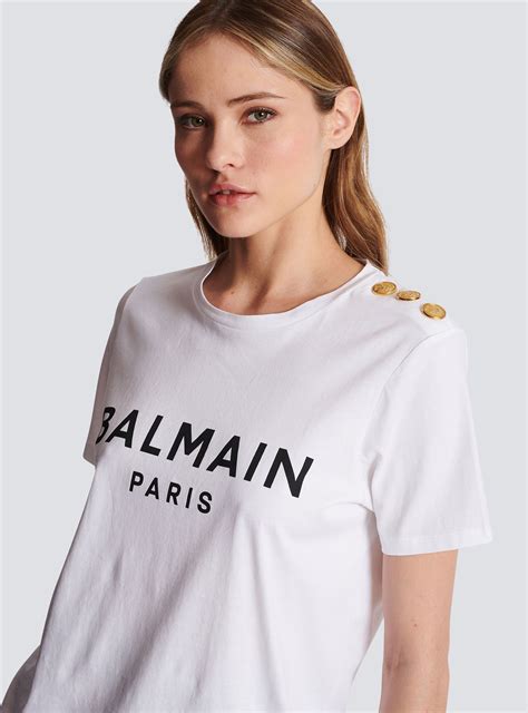 Balmain Eco Designed Cotton T Shirt With Balmain Logo Print Reversible