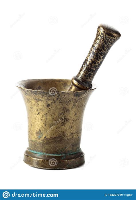 Vintage Brass Mortar and Pestle Isolated on White Stock Image - Image ...