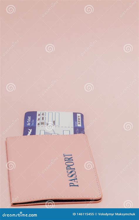 Passport And Air Ticket On A Pink Background Travel Concept Copy Space Stock Image Image Of