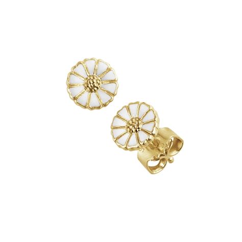 Daisy 18ct Gold Vermeil White Enamel Stud Earrings Georg Jensen