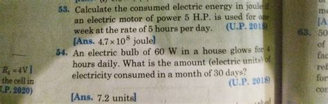 Calculate The Consumed Electric Energy In Joule I An Electric Motor O