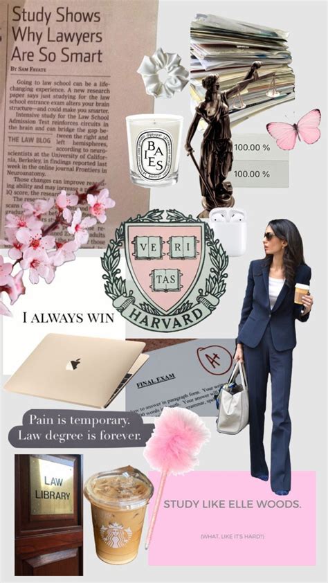 A Collage Of Images With Pink Flowers And Items From The Law Office