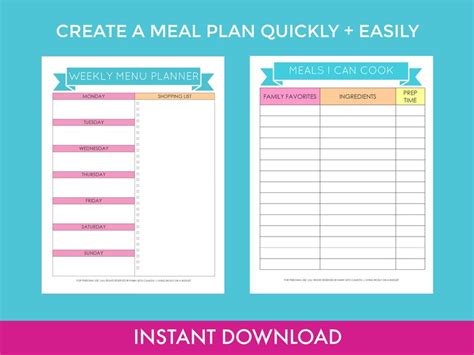 Printable Weekly Menu Planner And Grocery List Weekly Meal Plan Meal