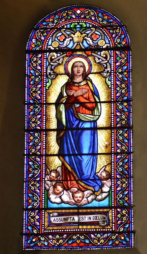 Stained Glass Window Church Colorful Mary Assumption Death Dormition Angels Religion