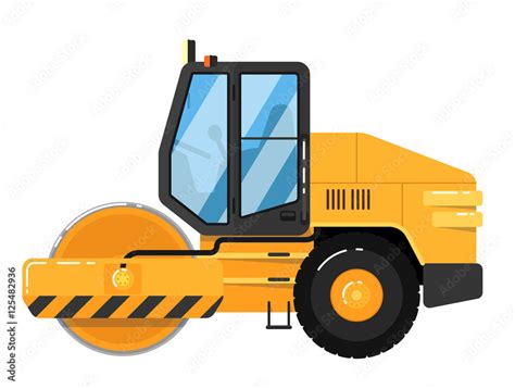 Yellow Road Roller Isolated On White Background Vector Illustration