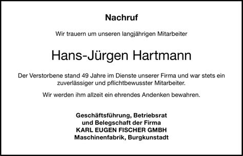 Nachruf Wir trauern um unseren langjährigen Mitarbeiter Hans Jürgen