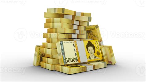 3d rendering of Stacks of South Korean won notes. bundles of South ...