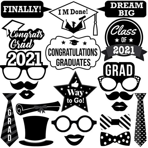 Buy Graduation Photo Booth Props 2022 Pack Of 21 Black And White