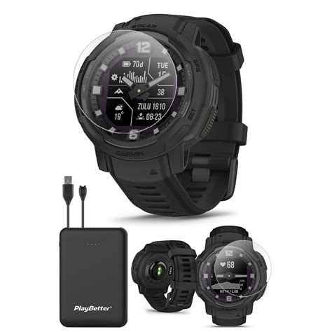 Garmin Instinct Crossover Solar Tactical Black Hybrid Rugged Smart Watch Bundle With