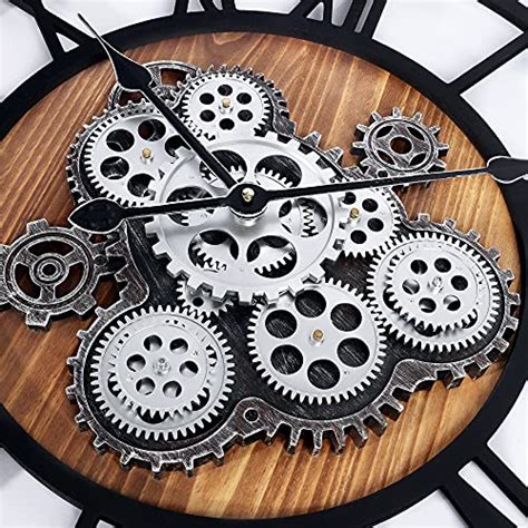 Lafocuse Inch Wooden Real Moving Gears Wall Clock Large Farmhouse