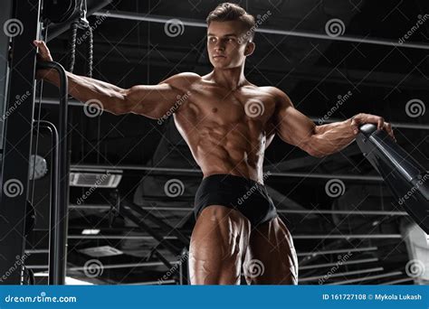 Muscular Man Workout In Gym Strong Male Naked Torso Abs Stock Photo Image Of Masculine