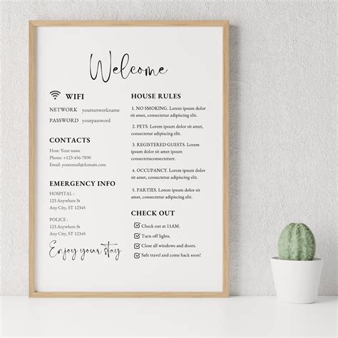 1 Page Airbnb Welcome Sign Template Short Term Rental Welcome Guide