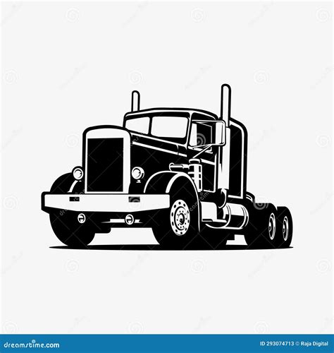 Classic Semi Truck Monochrome Silhouette Vector Art Black And White