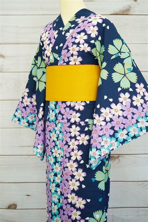 Japanese Kimono Yukata Bule Cherry Blossom Summer Kimono Etsy