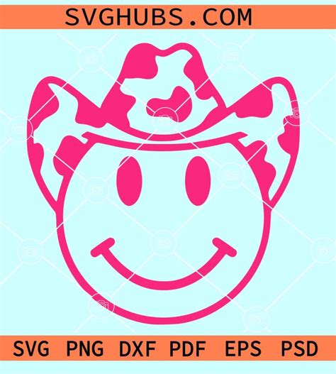 Cow Print Hat Smiley Face Svg Cowboy Smiley Svg Cowgirl Svg