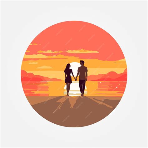 Premium Vector Beautiful Couple Walking By The Sea During Sunset