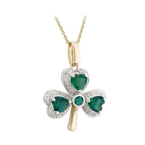 Shamrock Necklace - 14k Gold with Diamonds and Emeralds Shamrock Pendant at IrishShop.com | S46097