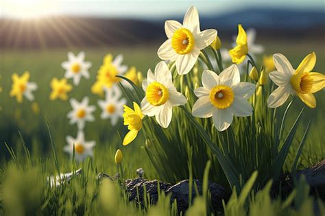 Premium AI Image | Daffodils in the field wallpapers