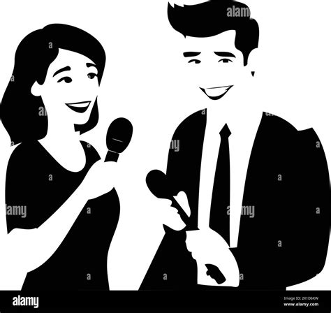 Man And Woman Singing Karaoke Together Vector Illustration In Cartoon