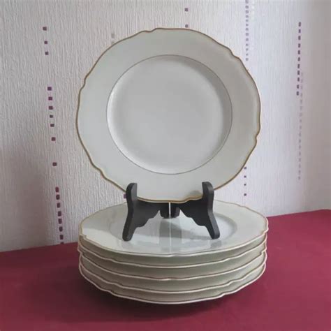 6 ASSIETTES PLATES En Porcelaine De Limoges Lafarge Blanc Et Or 72 62