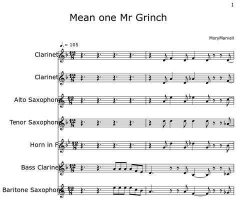 Mean One Mr Grinch Sheet Music For Clarinet Alto Saxophone Tenor