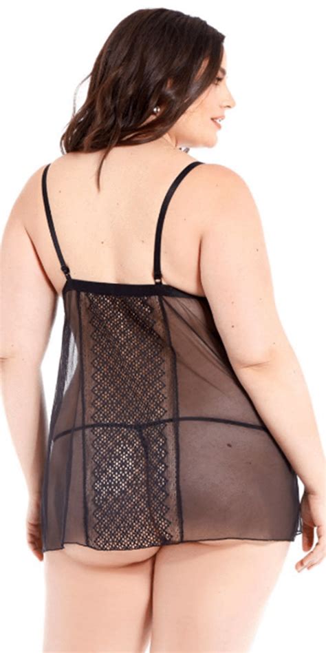 Plus Size Black Mesh Babydoll With G String Sexy Women S Lingerie