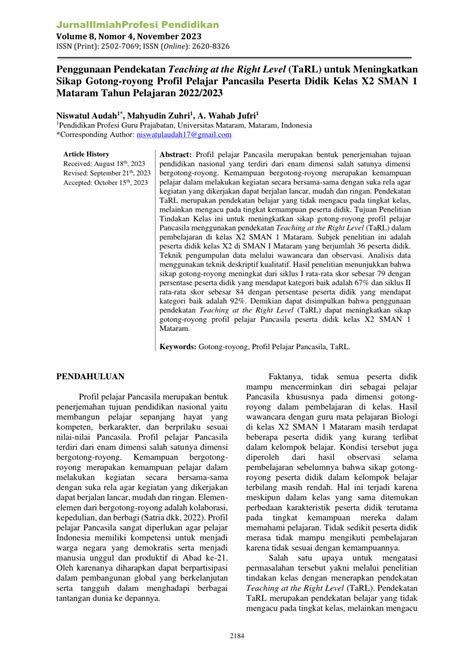 Pdf Penggunaan Pendekatan Teaching At The Right Level Tarl Untuk