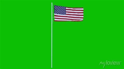 Usa Flag Waving On Wind On Green Screen Or Chroma Key Background