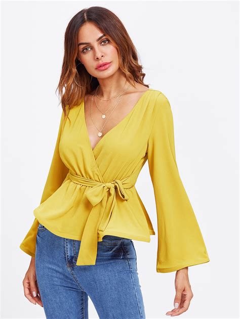 Bell Sleeve Surplice Wrap Blouse Wrap Blouse Blouses For Women Fashion