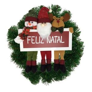 Guirlanda Decorada Feliz Natal Papai Noel Boneco De Neve E Rena Pelúcia