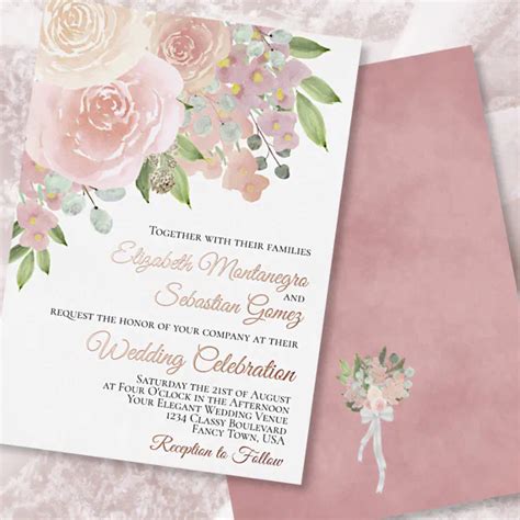 Blush Pink Watercolor Floral Elegant Wedding Foil Invitation Zazzle