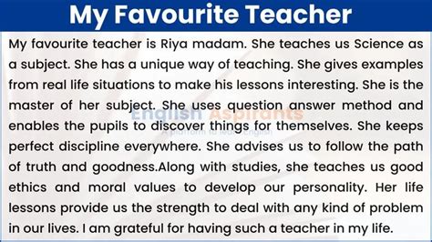 Essay on My Favourite Teacher | 100, 120, 150, 200, 250 Words | My favourite teacher, Teacher ...