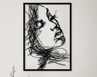 Abstract Woman Face Metal Wall Art Minimal Interior Artwork Modern