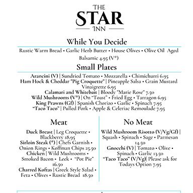 The Star Inn - Menus