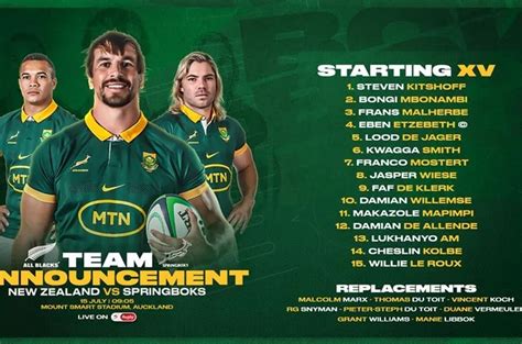 Springboks All Blacks Team Line Ups Stats Facts And Kick Off Time