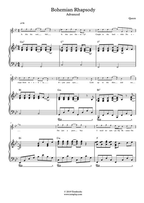 Bohemian Rhapsody Advanced Level Solo Piano Queen Piano Sheet Music