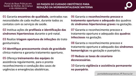 1o Passos Do Cuidado Obstétrico Para Redução Da Morbimortalidade Materna