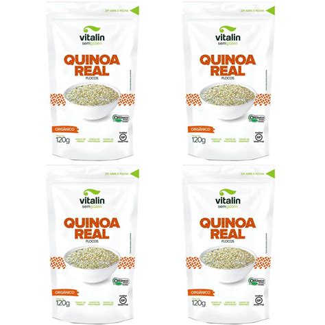 Kit 4 Quinoa Real em Flocos Orgânica Vitalin 120g Loja Vegana