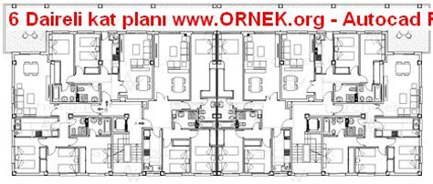 Proje Sitesi 6 Daireli kat planı Autocad Projesi