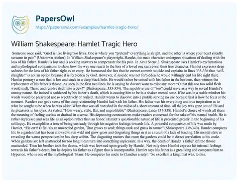 William Shakespeare Hamlet Tragic Hero Free Essay Example 1286