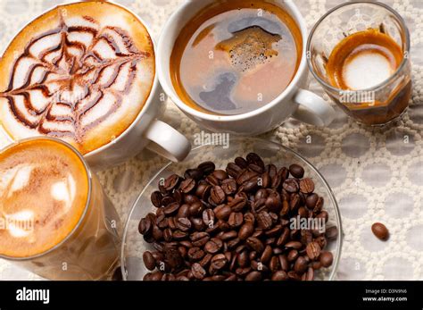 Group Selection Of Different Italian Coffee Type Stock Photo Alamy