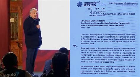 Mañanera de AMLO La carta de López Obrador que envió al INAI para que