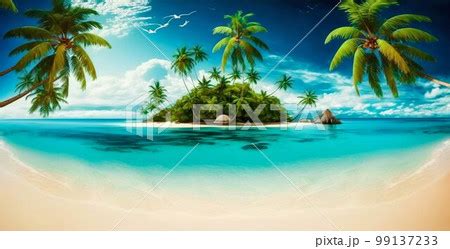 Tropical Island Beach With Palms Generative Ai Pixta