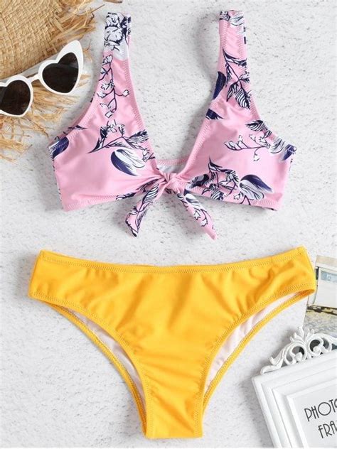 Contrast Flower Knot Bikini LIGHT PINK L Swimwear Beachwear Swimsuits Trendy Fashion Womens