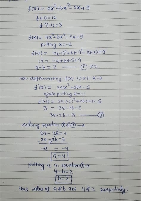 [solved] For The Function F X Ax 3 Bx 2 5x 9 Determine The Values Of