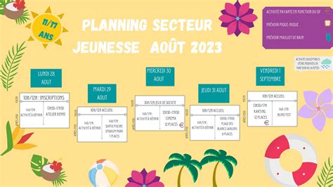 Planning des vacances dété Activités Jeunesse 11 17 ans Centre