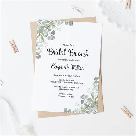 Eucalyptus Bridal Shower Invitations Custom Bridal Brunch Invites Lillybellepaperie