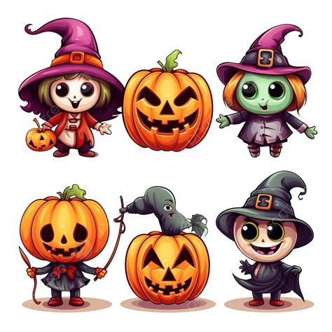 Un Conjunto De Personajes Divertidos En Halloween Png Cuatro Imágenes De Personajes De Dibujos